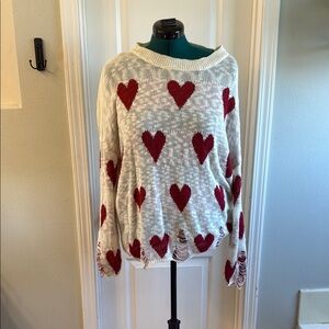 Heart Patterned Sweater - Red and White